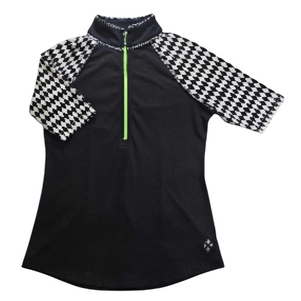 Jofit women's black/white checkered print 1/2-zip short-sleeved golf shirt Sz S